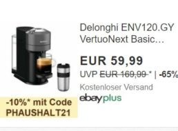 Ebay: Delonghi-Maschine mit Gratis-Travelmug für 53,99 Euro frei Haus