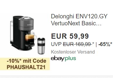 Ebay: Delonghi-Maschine mit Gratis-Travelmug für 53,99 Euro frei Haus