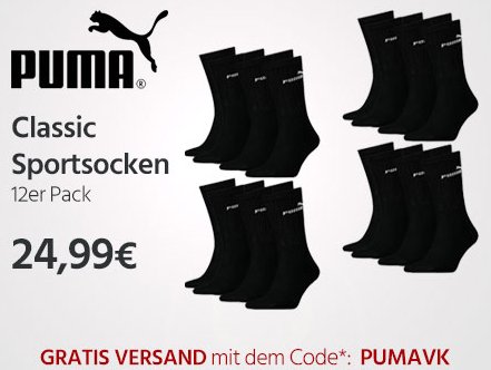 Puma: Zwölferpack Socken für 24,99 Euro frei Haus