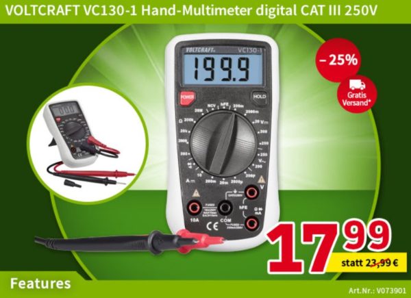 Völkner: Multimeter Voltcraft VC130-1 für 17,99 Euro frei Haus