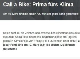 Call a Bike: Zwei Stunden gratis Rad fahren am 19. März