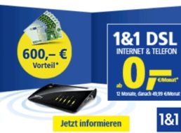 1&1: DSL 250 mit 600 Euro Rabatt und 8 Rufnummern