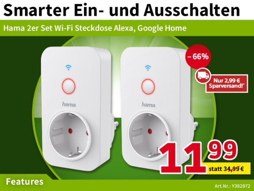 Hama: Doppelpack WLAN-Steckdosen für 14,98 Euro frei Haus