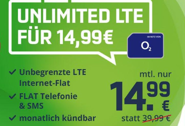 Mobilcom: Unlimitierte Datenflat, monatlich kündbar, für 14,99 Euro