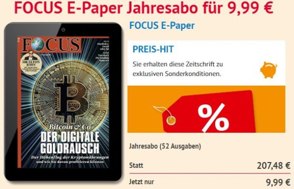 Focus: ePaper im Jahresabo für 9,99 statt 207,48 Euro