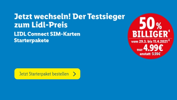 Lidl Connect: Startpaket mit 10 Euro Guthaben für 4,99 Euro