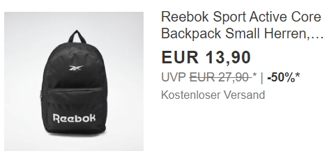 Reebok: Rucksack für 13,90 Euro frei Haus via Ebay