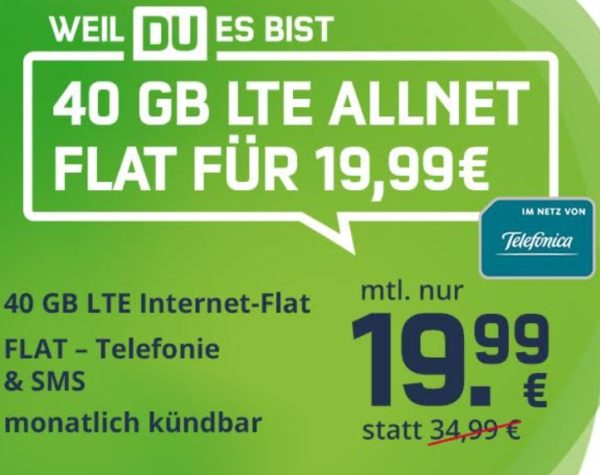 Knaller: 40 GByte LTE mit Gymondo für 19,99 Euro, monatlich kündbar