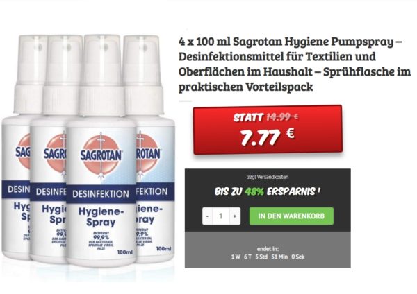 Sagrotan: Desinfektionstücher und Pumpspray zu Bestpreisen