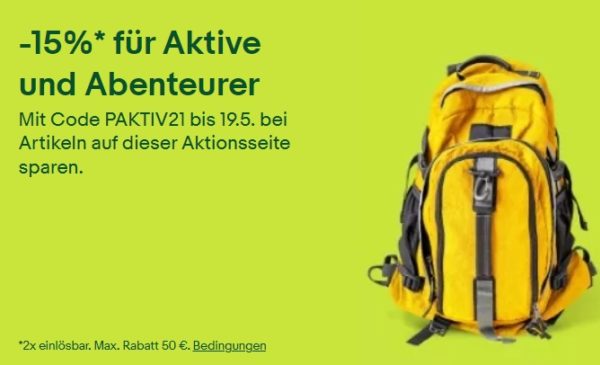 Ebay: Outdoorprodukte mit 15 Prozent Gutschein-Rabatt