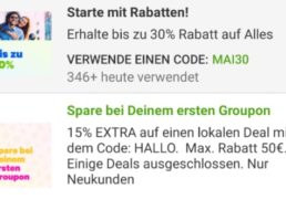 Groupon: Bis zu 30 Prozent Rabatt auf alles