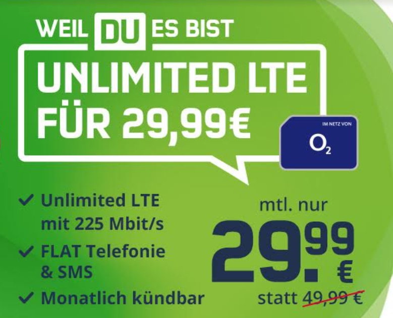 Mobilcom: Monatlich kündbare Unlimited LTE-Flat für 29,99 Euro