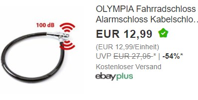 Ebay: Fahrradschloss mit Alarm (100 Dezibel) für 12,99 Euro