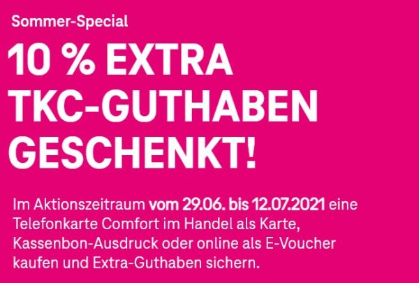 Telekom: 10 Prozent Guthaben geschenkt beim Kauf der Telefonkarte Comfort