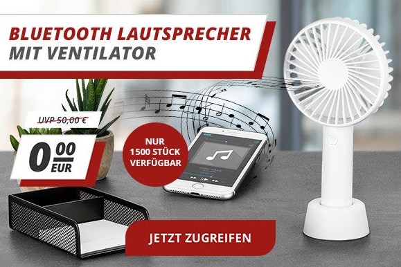 Gratis: Bluetooth-Lautsprecher mit Ventilator zur Bestellung geschenkt