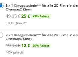 Cinemaxx: Fünferpack Kinotickets für 25 Euro