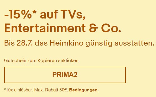 Ebay: 15 Prozent Rabatt auf Heimkino & Co.