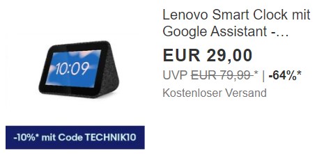Ebay: Lenovo Smart Clock für 26,10 Euro frei Haus