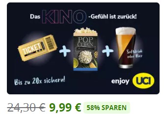 Groupon: Kinogutschein mit Popcorn und Softdrink für 9,99 Euro