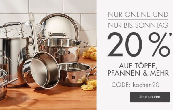 Galeria: Pfannen, Töpfe & Küchenhelfer mit 20 Prozent Rabatt