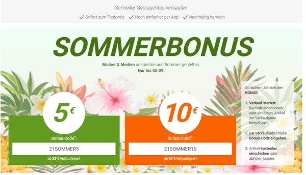 Momox: Bis zu 10 Euro Bonus beim Ankauf von Büchern und Medien