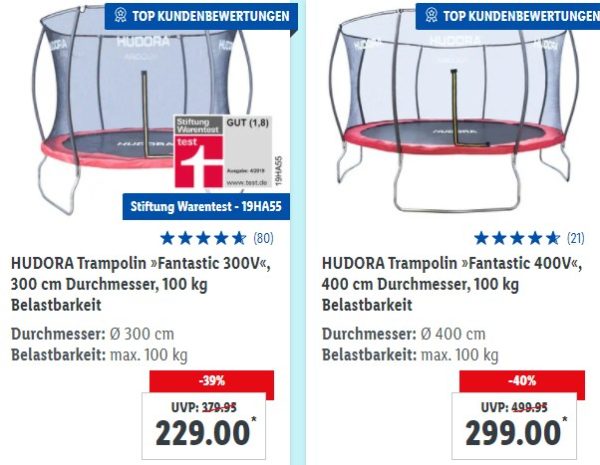 Lidl: Gratis-Versand mit Marken-Trampolin zum Bestpreis frei Haus
