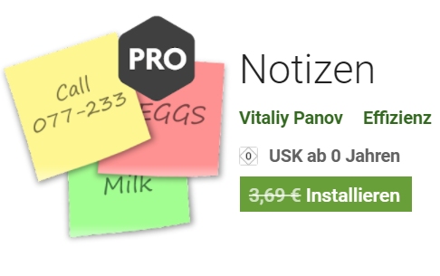 Gratis: App "Notizen Pro" via Google Play für 0 statt 3,69 Euro