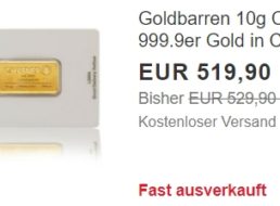 Ebay: 10 Gramm Goldbarren für 519,90 Euro frei Haus