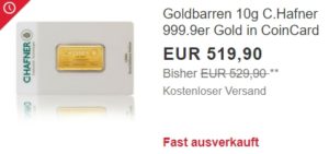 Ebay: 10 Gramm Goldbarren für 519,90 Euro frei Haus