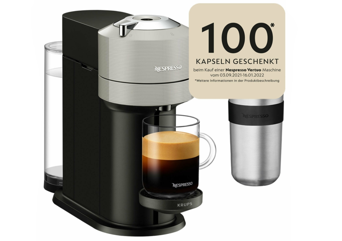 Ebay: "Krups XN910B Nespresso" mit 100 Kapseln und Becher für 41,93 Euro