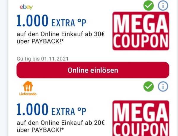 Payback: 1000 Punkte bei Ebay, Lieferando, Tchibo u.a.