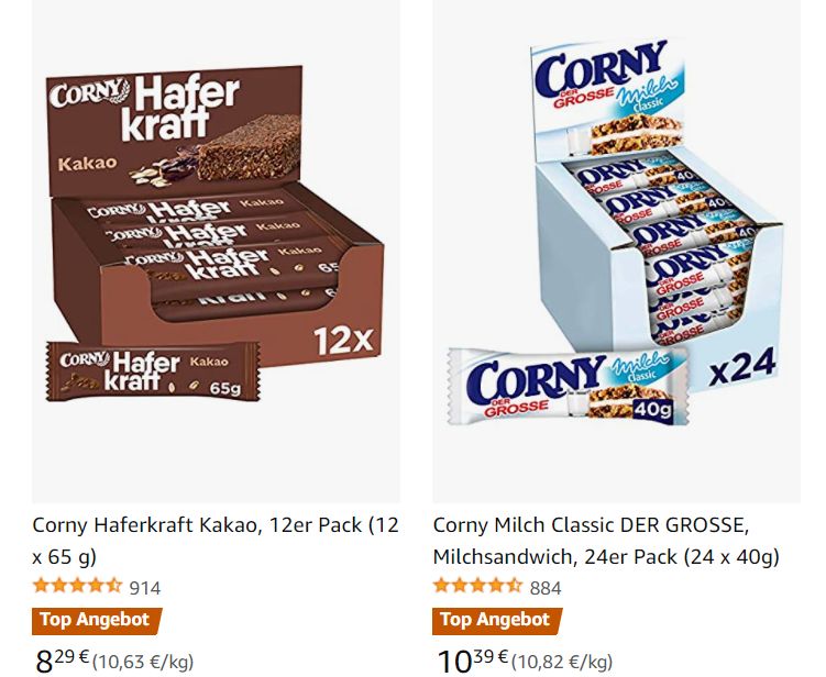 Amazon: Corny-Riegel in Großpackungen mit Rabatt