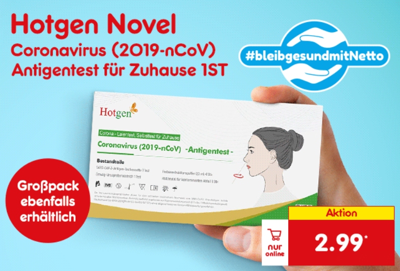 Netto Online: 20er-Pack Hotgen Antigen-Schnelltests für 59,80 Euro frei Haus