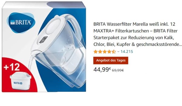 Knaller: Wasserfilter Brita Marella mit 12 Kartuschen für 44,99 Euro