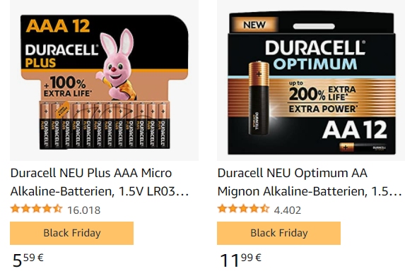 Duracell: Sale bei Amazon mit Batterie-Packs ab 2,79 Euro