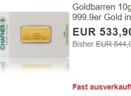 Ebay: 10 Gramm Goldbarren für 533,90 Euro frei Haus