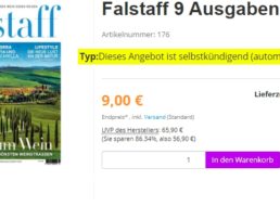 Falstaff: 9 Ausgaben mit automatischem Abo-Ende für 9 Euro