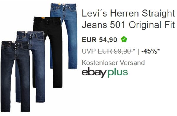 Ebay: Levis 501 Original Fit für 54,90 Euro frei Haus