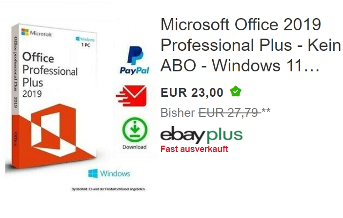 Ebay: Microsoft Office 2019 Professional Plus für 23 Euro