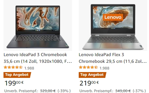 Lenovo: PCs und Chromebooks bei Amazon mit Rabatt