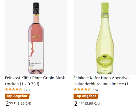 Amazon: Wein & Hugo von “Feinkost Käfer” zum Flaschenpreis von 2,99 Euro –