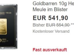 Ebay: Goldbarren mit zehn Gramm für 541,90 Euro frei Haus