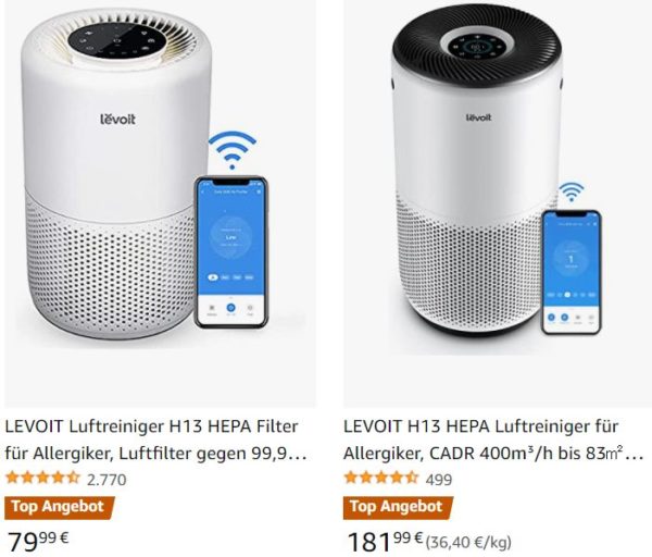 Amazon: Luftreiniger mit Hepa-Filter (H13) ab 79,99 Euro