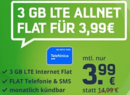 Mobilcom Debitel: Monatlich kündbare LTE-Flat mit 3 GByte für 3,99 Euro