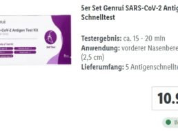 Lidl: Fünferpack Antigen-Schnelltest für 10,99 Euro