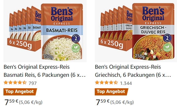 Amazon: "Ben's Original" und "Mirácoli" mit Rabatt