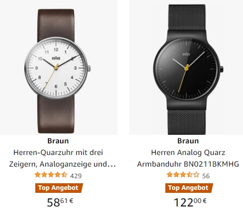 Amazon: Braun-Armbanduhren ab 58,61 Euro