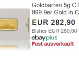 Ebay: Goldbarren mit fünf Gramm für 282,90 Euro frei Haus