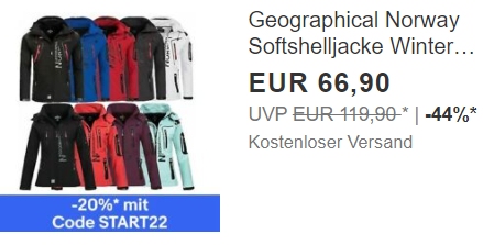 Geographical Norway: Atmungsaktive Winterjacke für 53,52 Euro frei Haus