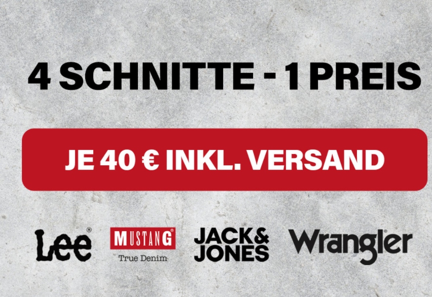 Jeans Direct: Modelle von Lee, Wrangler & Co. für 40 Euro frei Haus